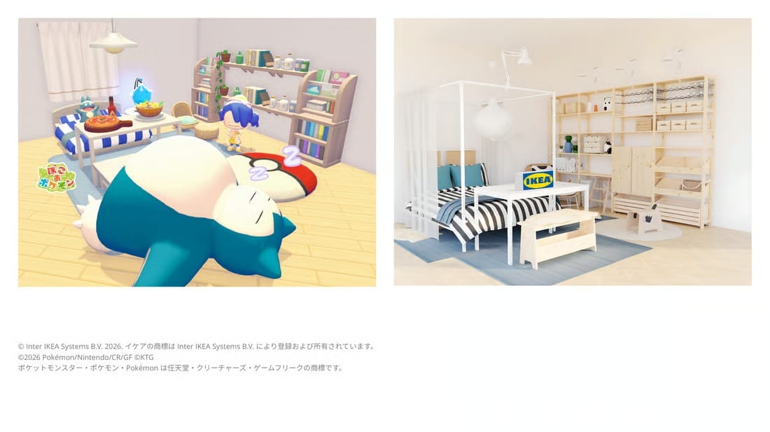 Pokémon character Snorlax sleeping in a cozy home setup with bookshelves and furniture.