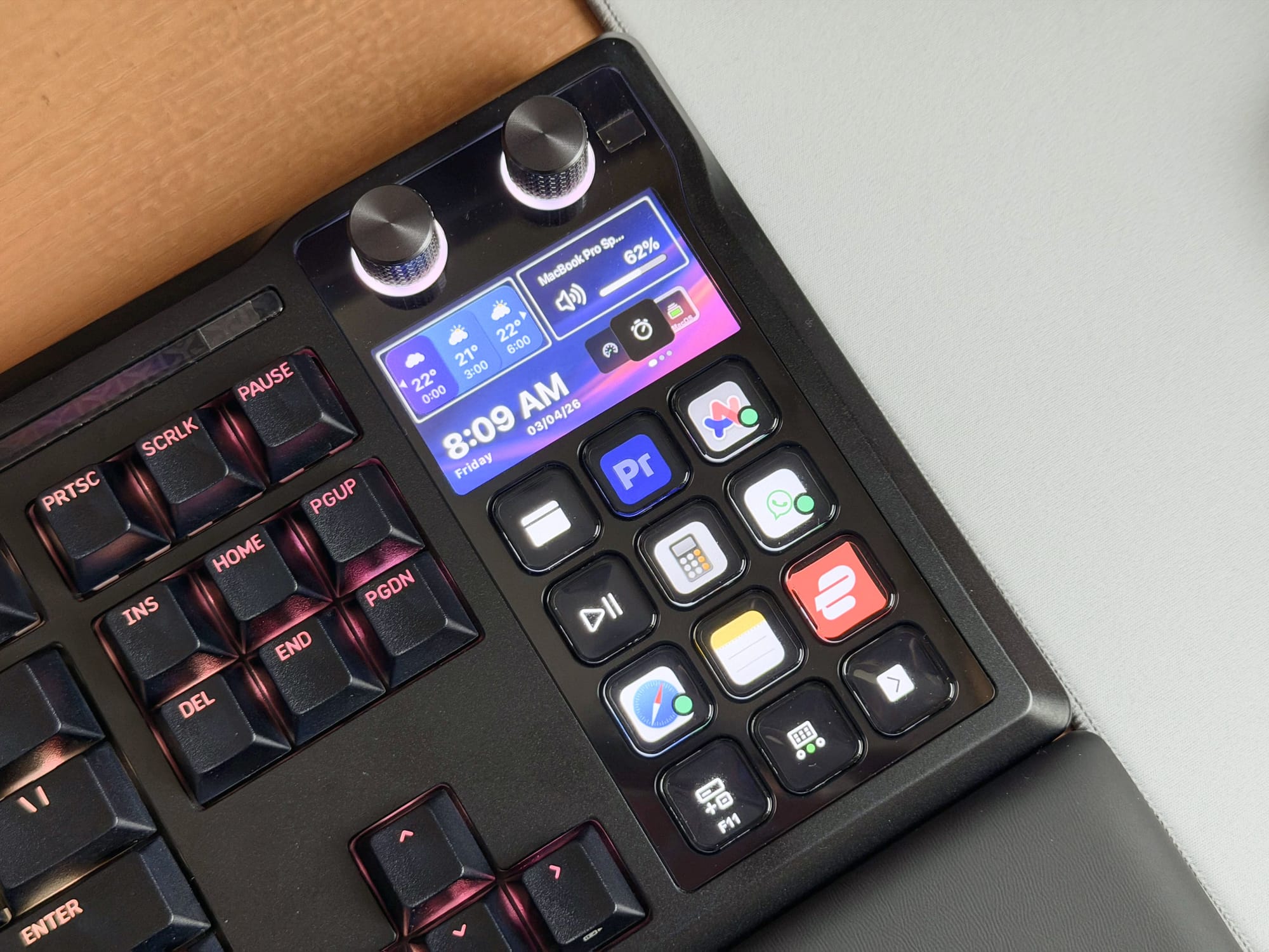 Detailed view of the interactive display and buttons on the keyboard.