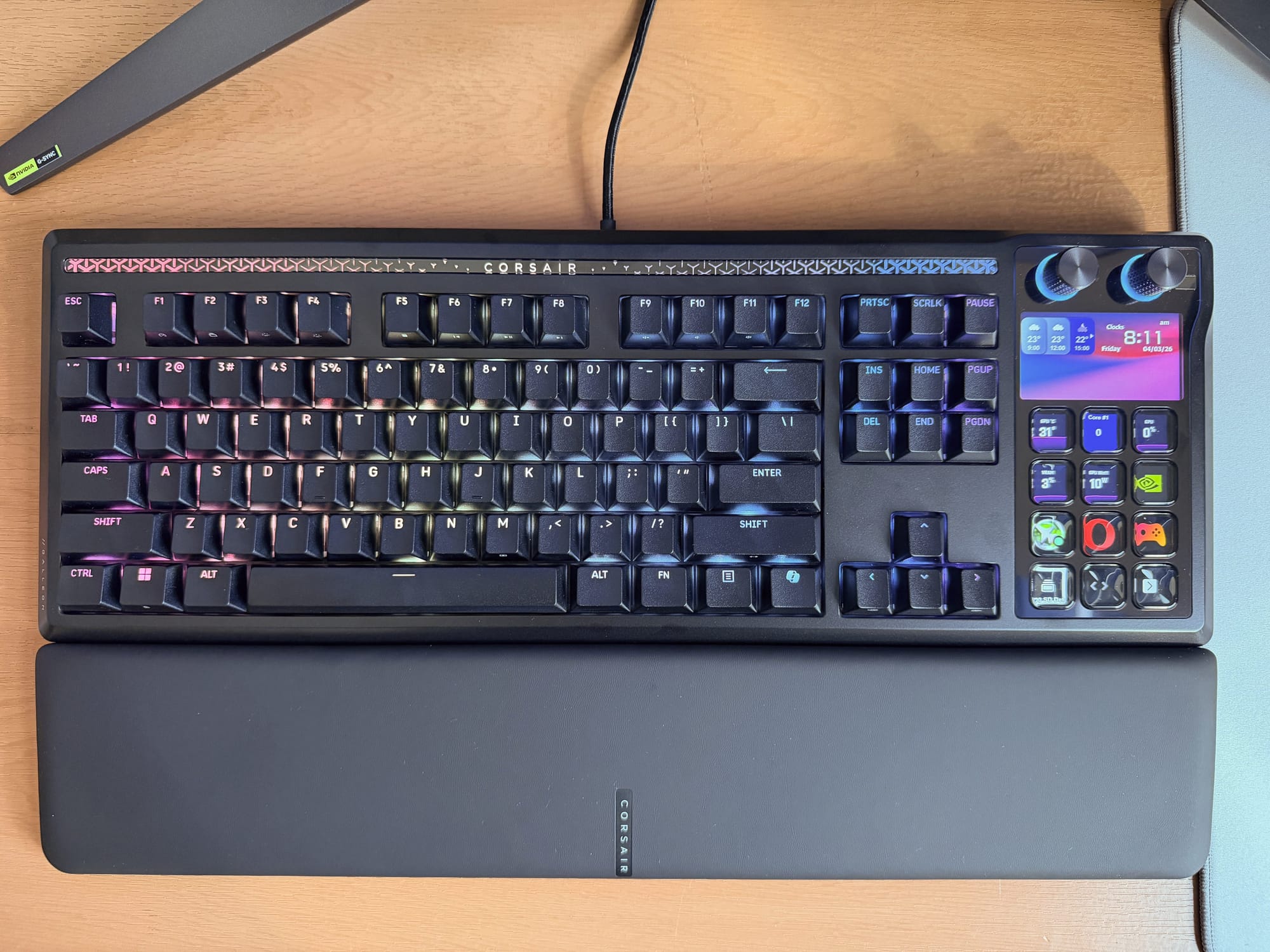 Corsair Galleon 100 SD keyboard with RGB lighting and Stream Deck keys.
