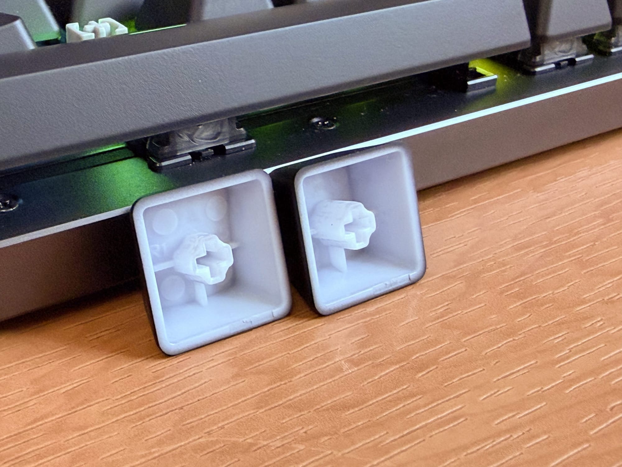 Detail of mechanical switch housing from ASUS ROG Falchion Ace keyboard.