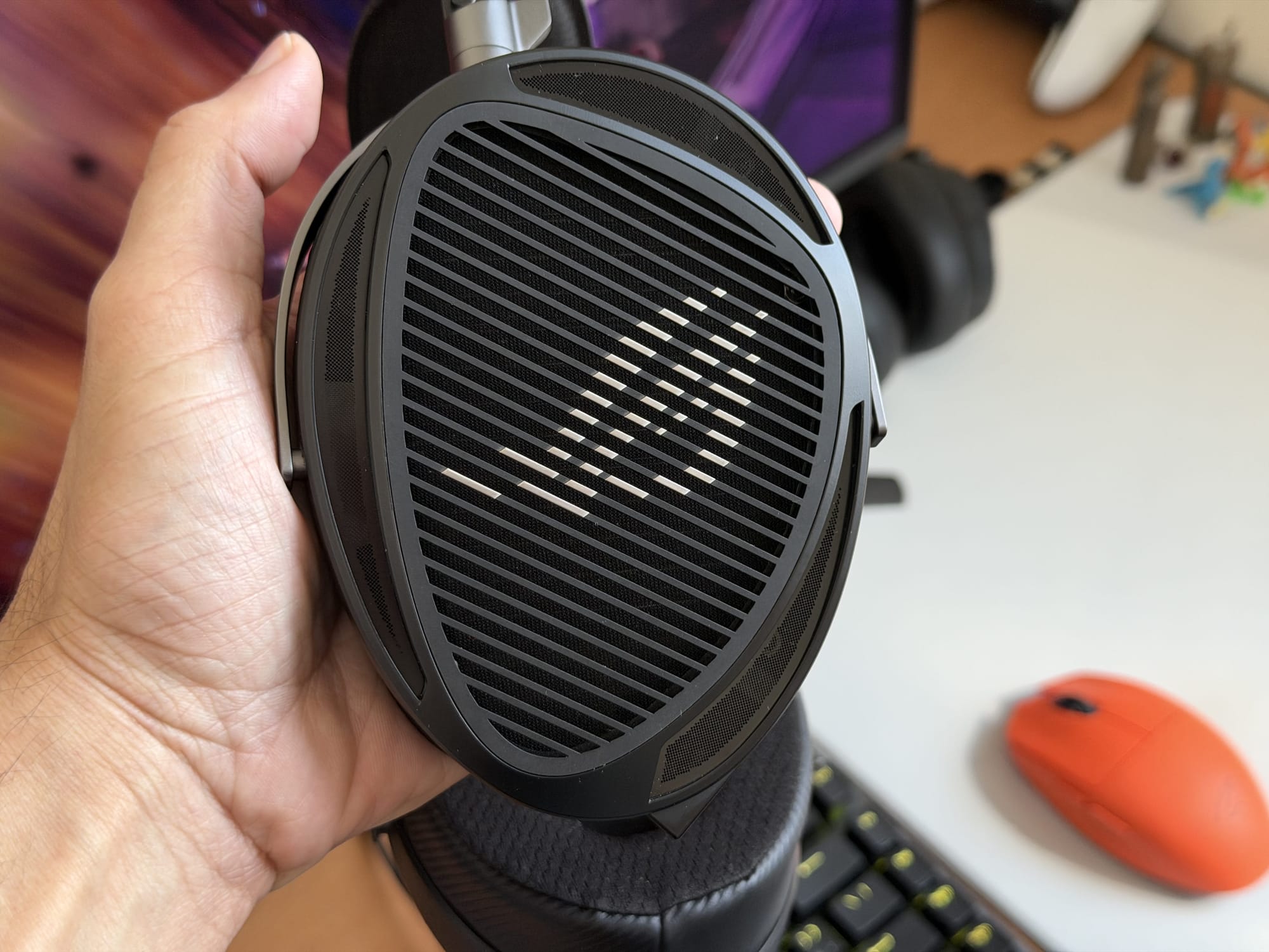 Close-up of the Asus ROG Kithara headset showcasing the grille design.
