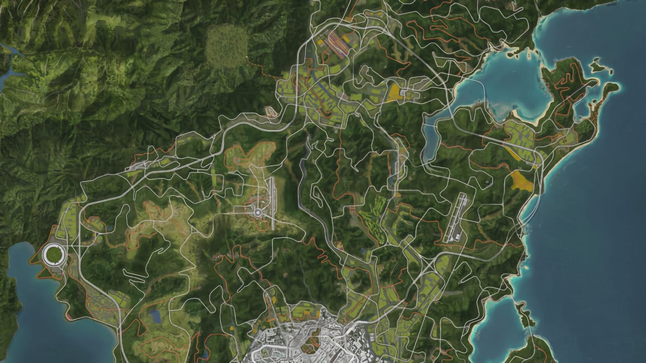 Detailed map showing various terrains and locations in Forza Horizon 6 set in Japan.