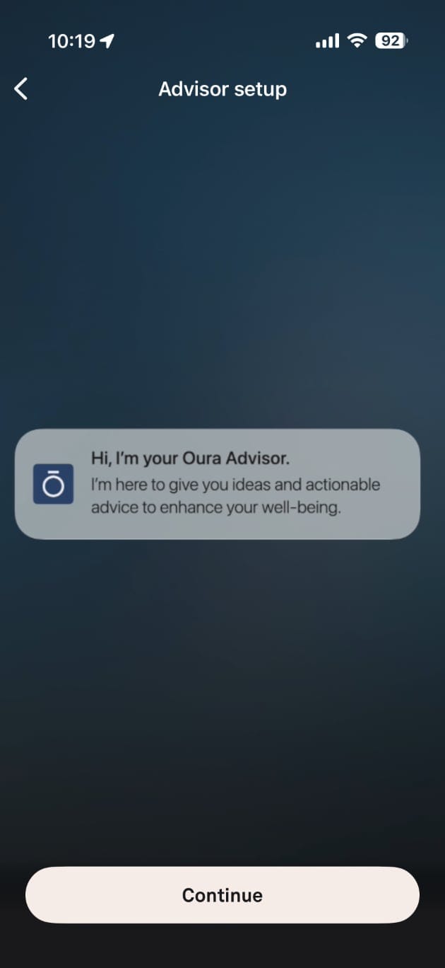 Oura app introducing the AI advisor with personalized advice.