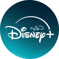 Disney+ logo featuring stylized text on a teal gradient background.