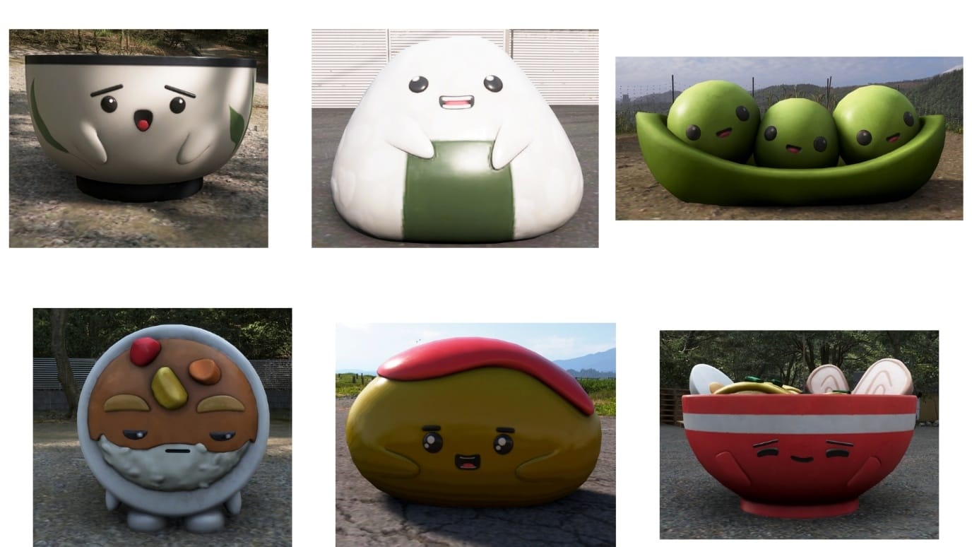 Colorful mascots representing Japanese food items in Forza Horizon 6, featuring playful designs.