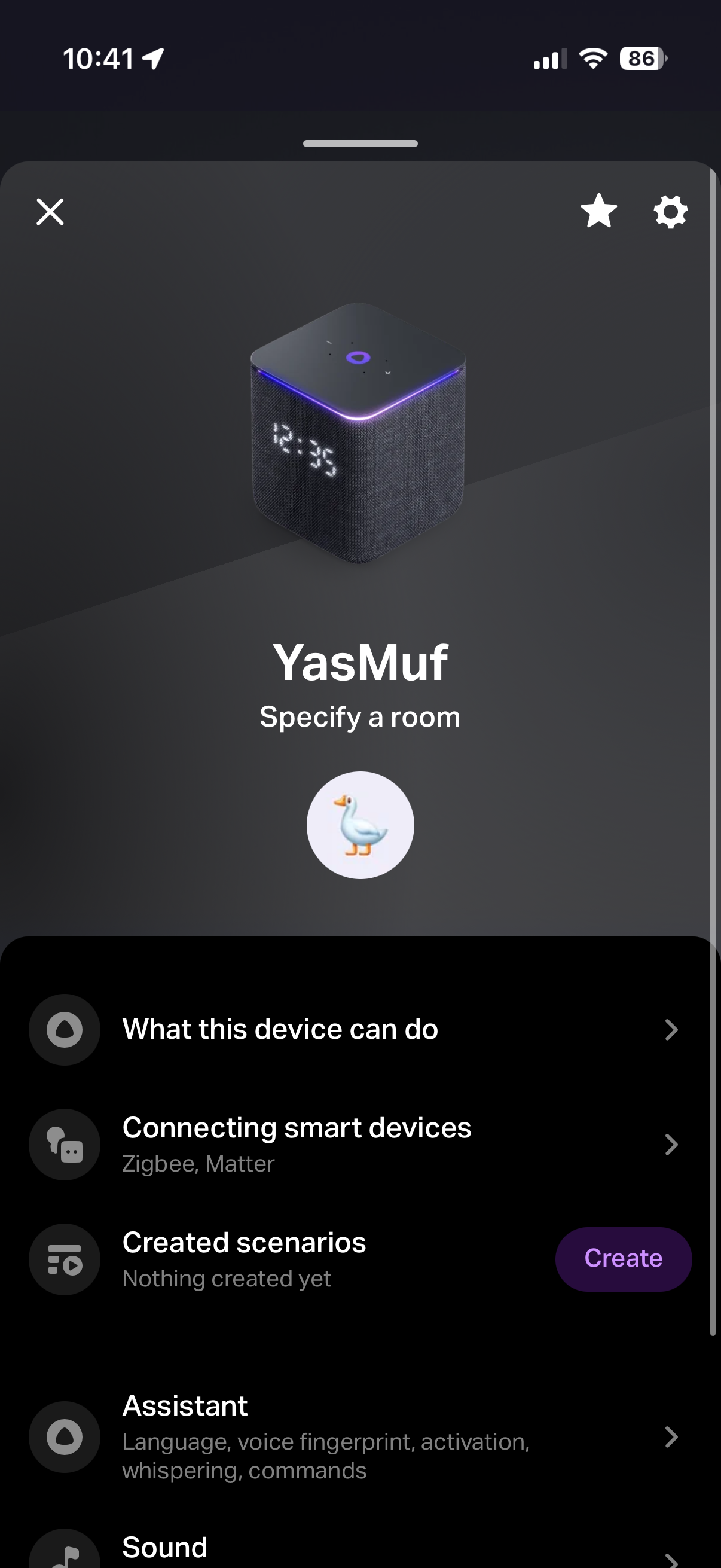 Mobile app screen showing options for Yasmina Midi setup.