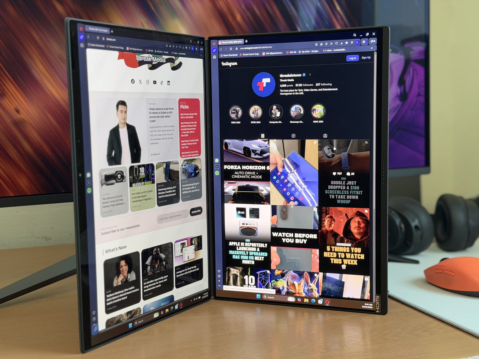 ASUS ZenBook Duo showcasing two screens with active applications on both