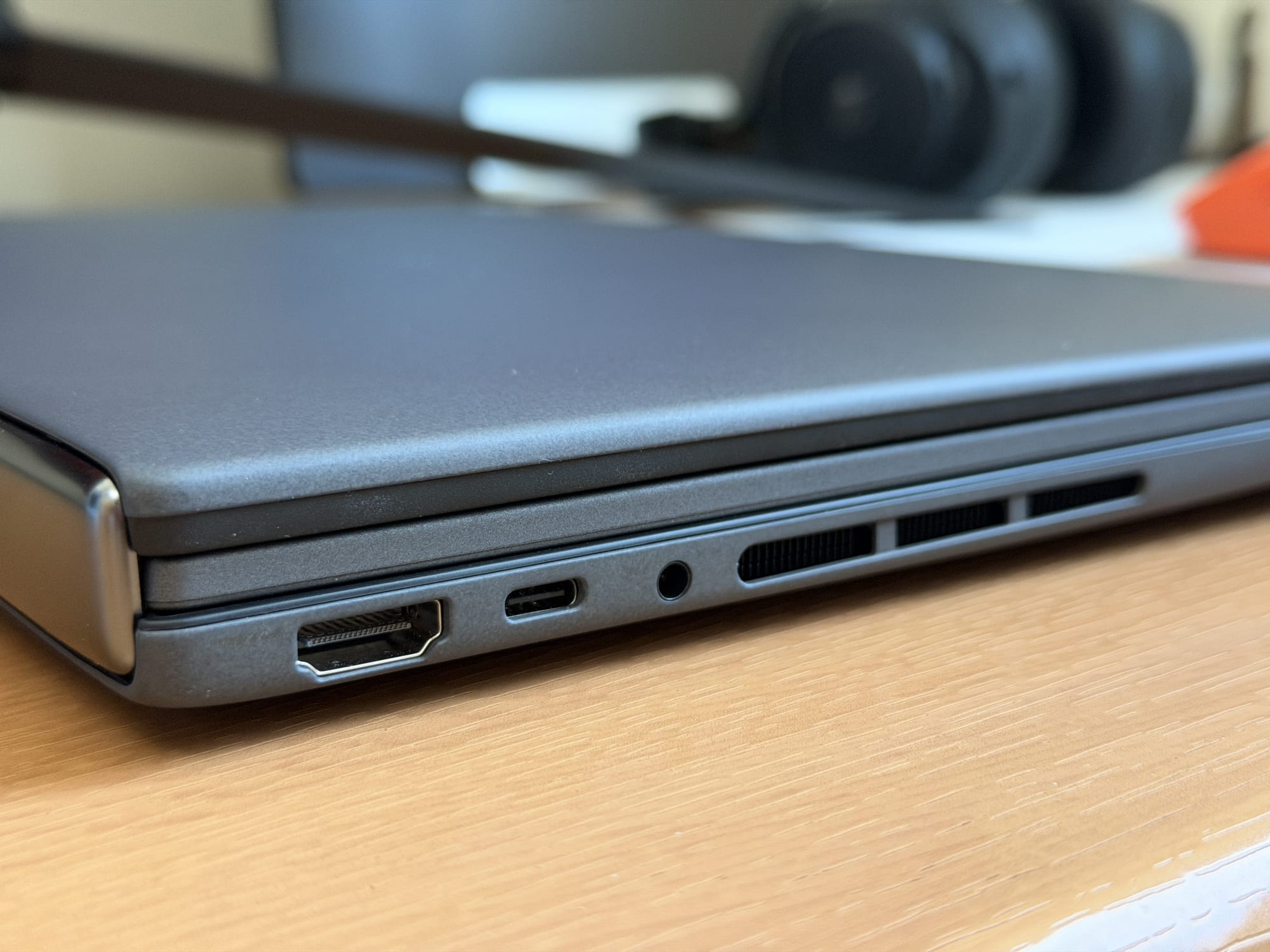 Left side of ASUS ZenBook Duo revealing HDMI and USB-C ports
