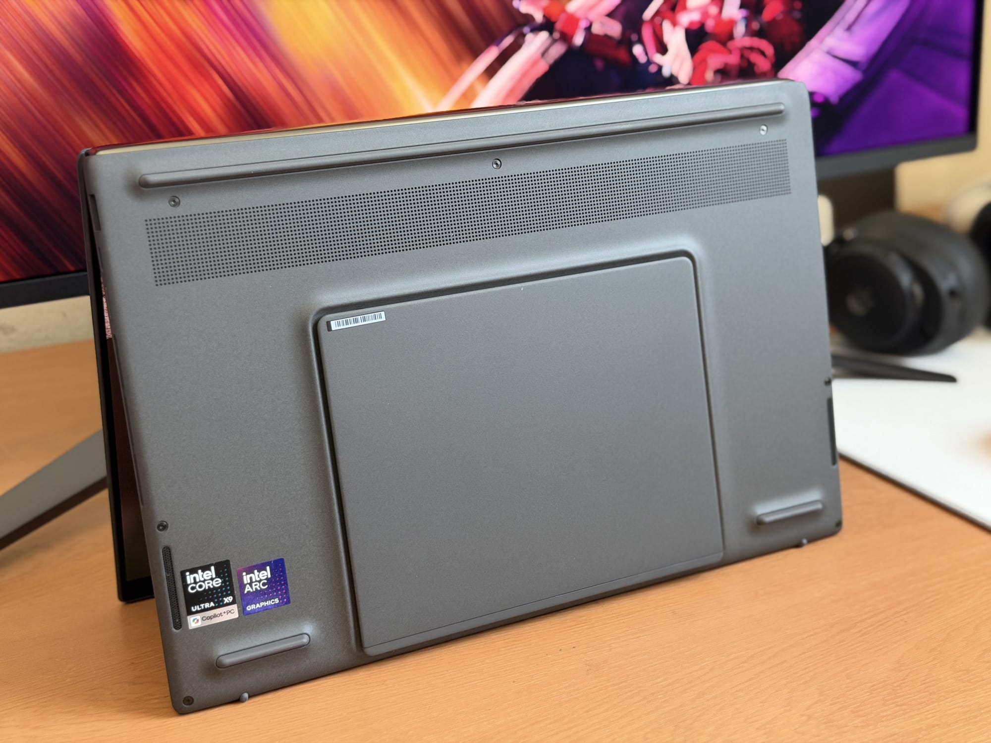 Back view of ASUS ZenBook Duo highlighting unique vent and port placements