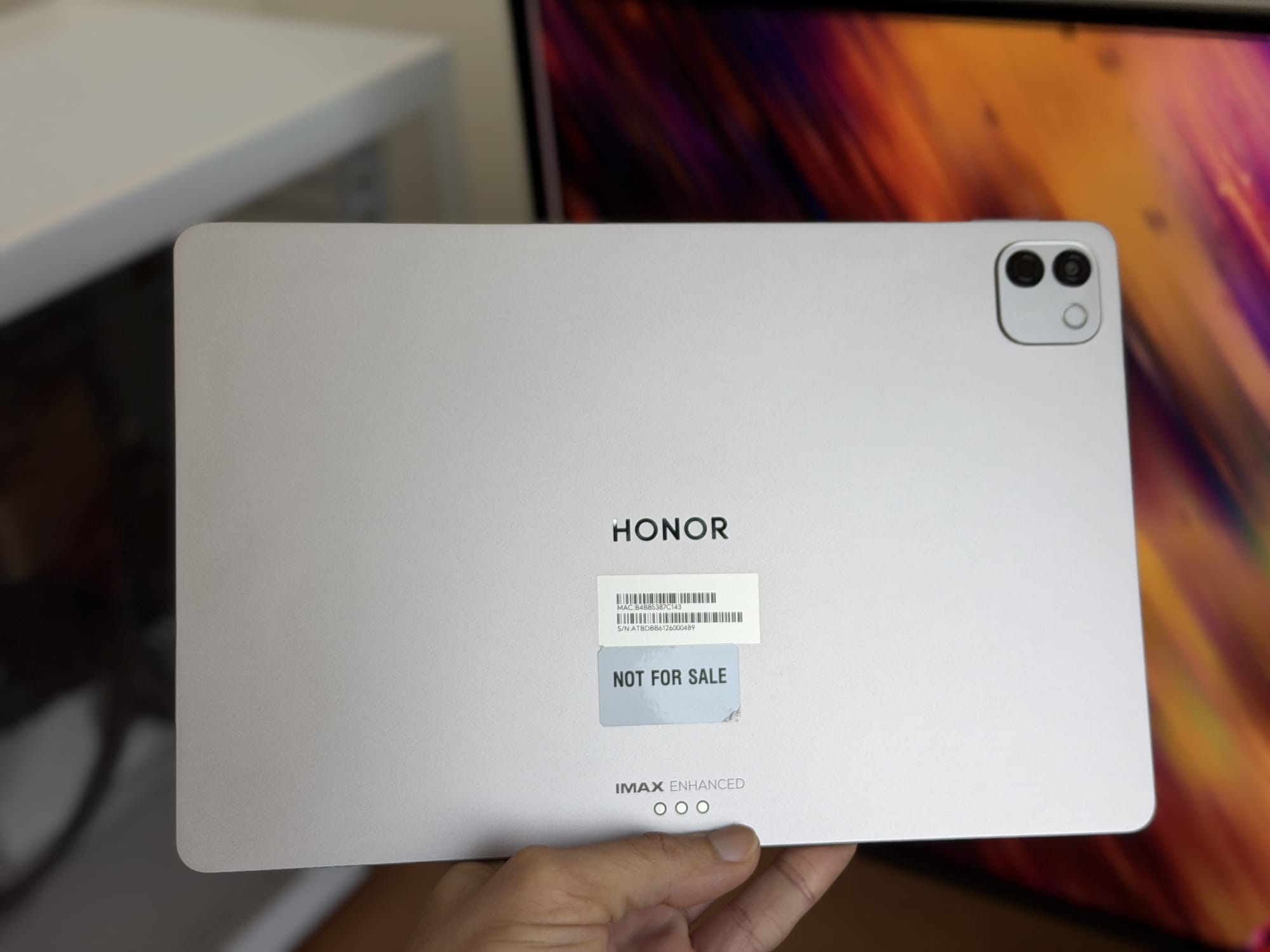 Back of Honor MagicPad 4 with HONOR branding and a label marked 'NOT FOR SALE'.