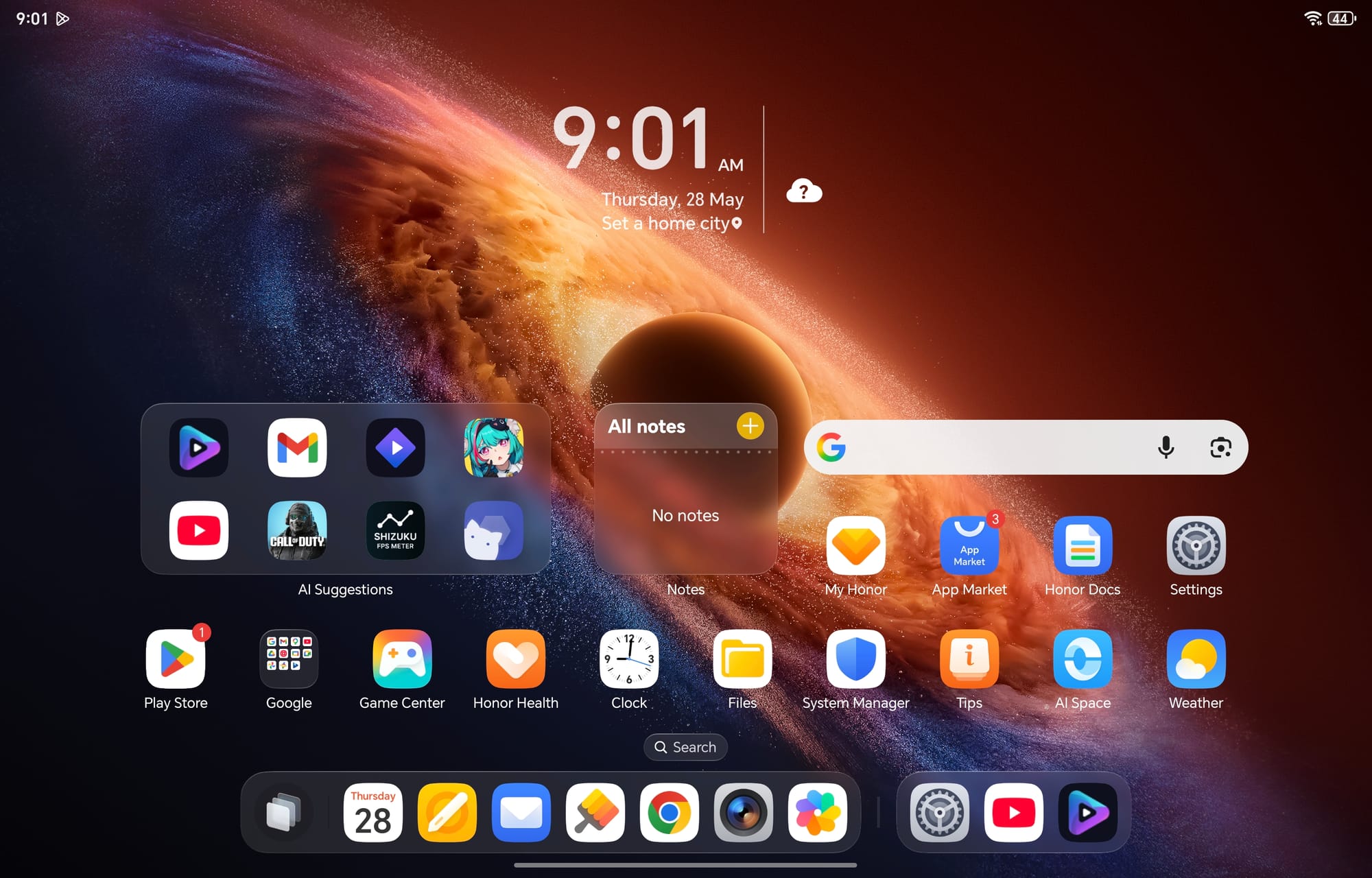 Home screen of Honor MagicPad 4 featuring various app icons.