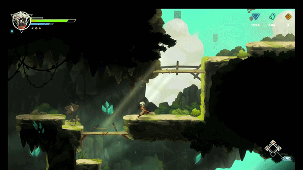 Animated GIF depicting character movement across platforms in a vibrant environment.
