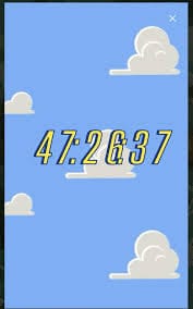 A bright blue background with cartoon clouds and a yellow countdown timer showing 47:26:37.