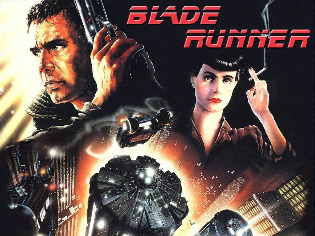 Dynamic poster for Blade Runner featuring futuristic cityscape and characters in a noir style.