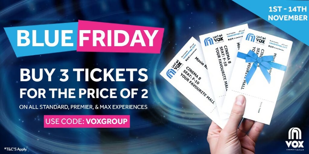 VOX Cinemas Blue Friday Deal: 3-for-2 on tickets till 14 Nov