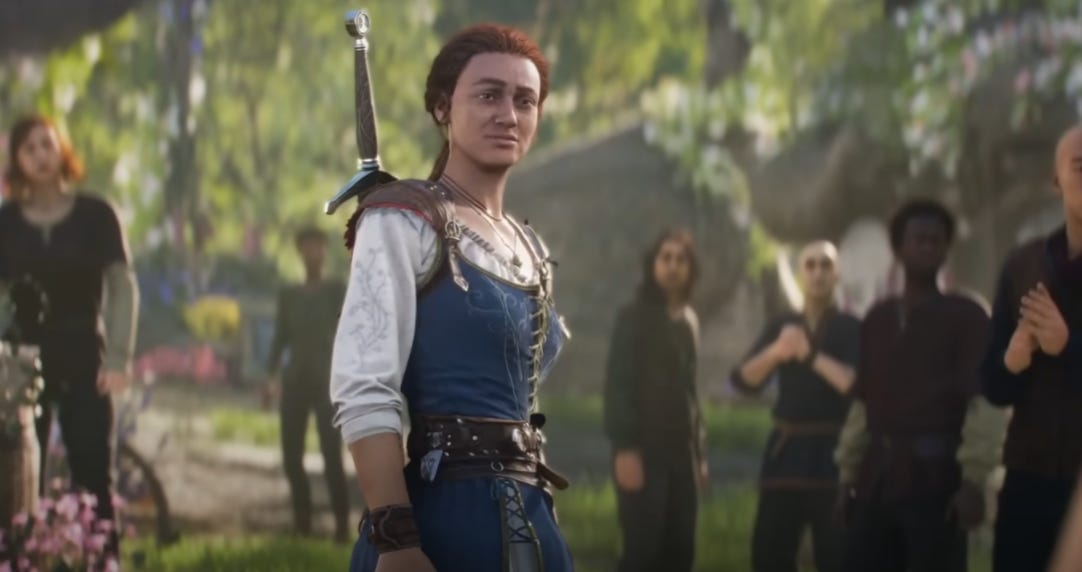 Official Fable gameplay scene with the heroine in a village square