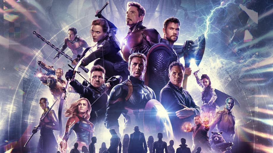 Avengers Endgame Encore theatrical key art showing Captain America and the assembled Avengers