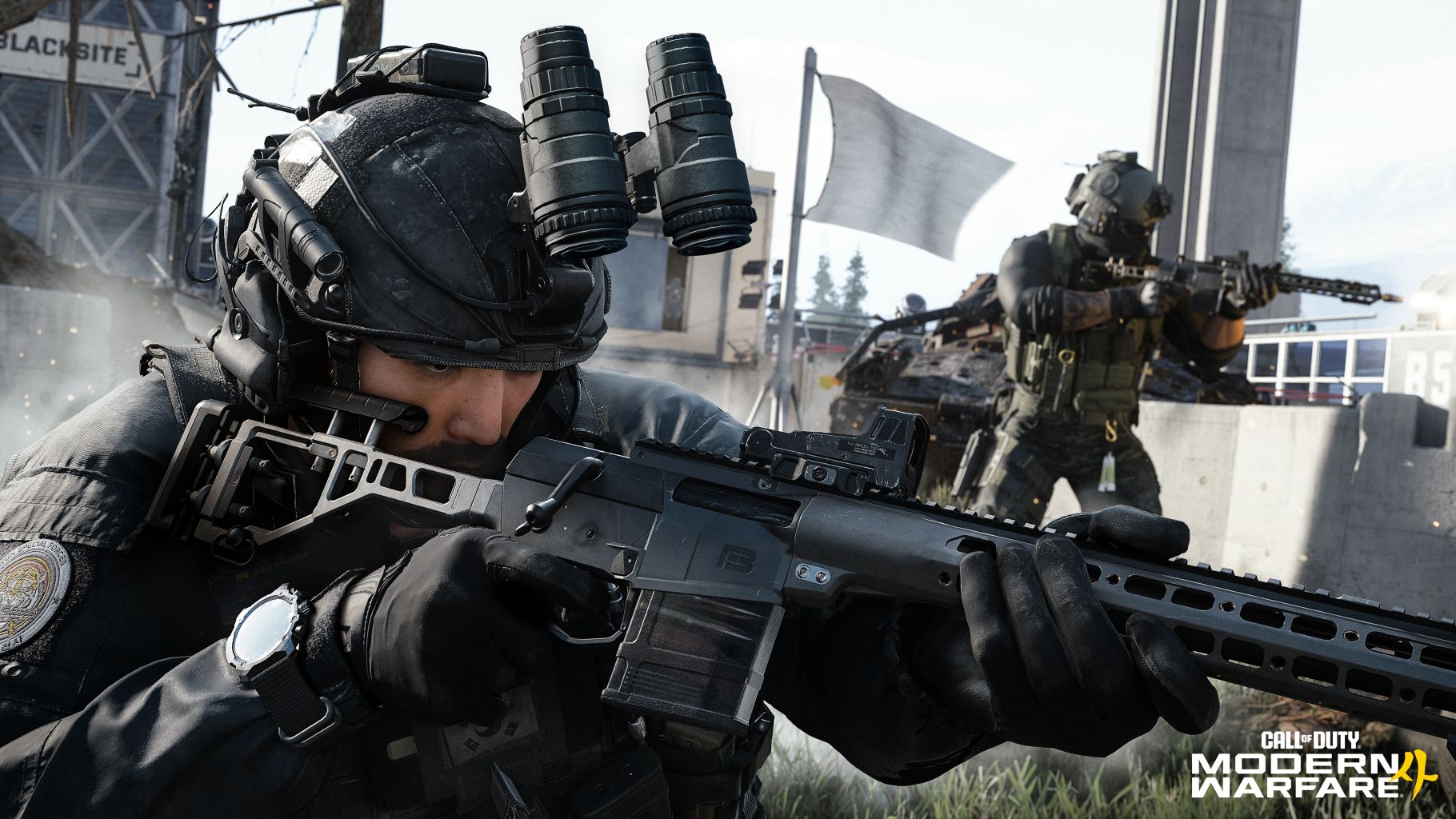 Call of Duty Modern Warfare 4 key art showing a soldier aiming through an urban battlefield