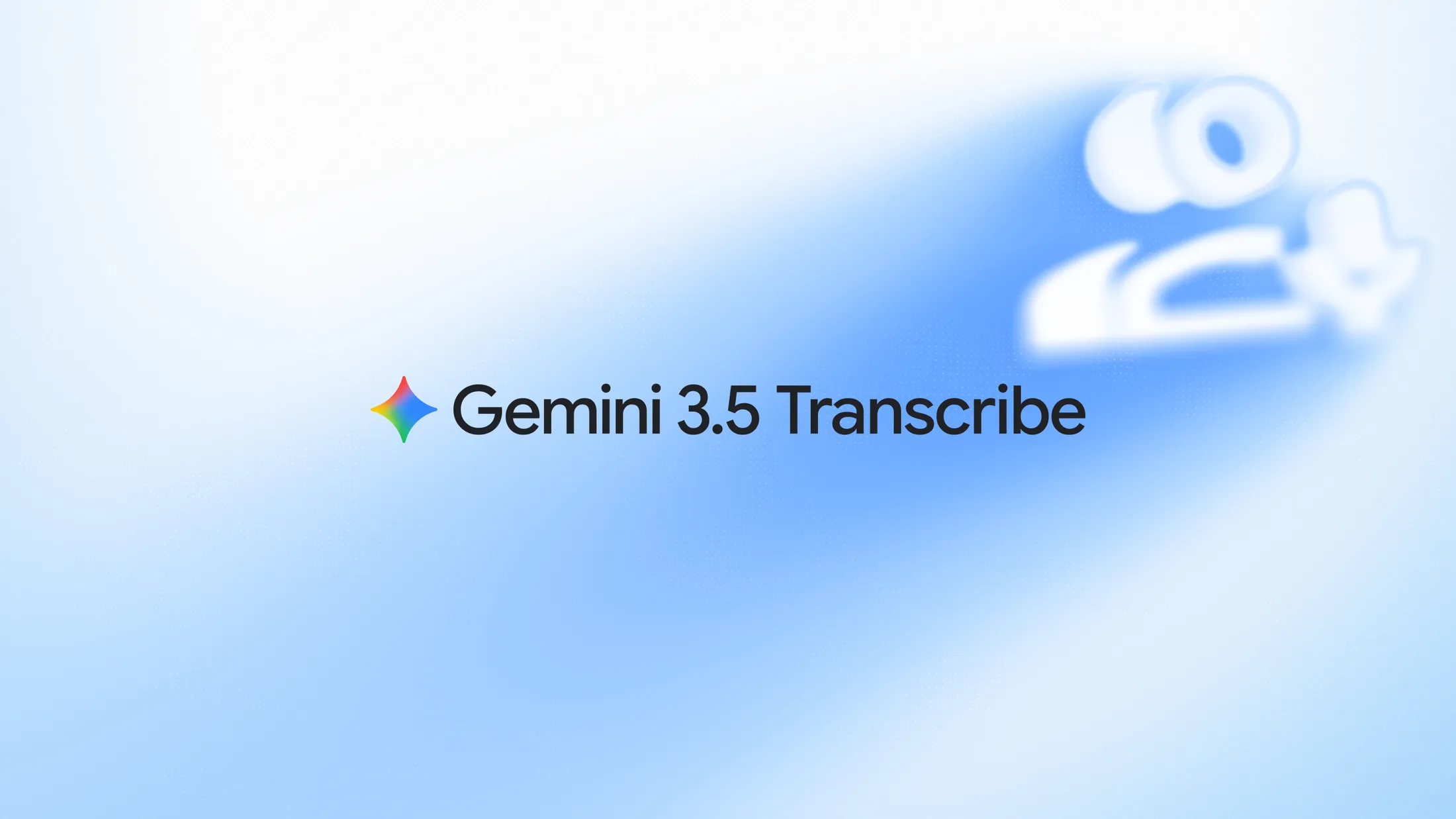 Gemini 3.5 Transcribe branding text beside the Gemini spark on a blue background