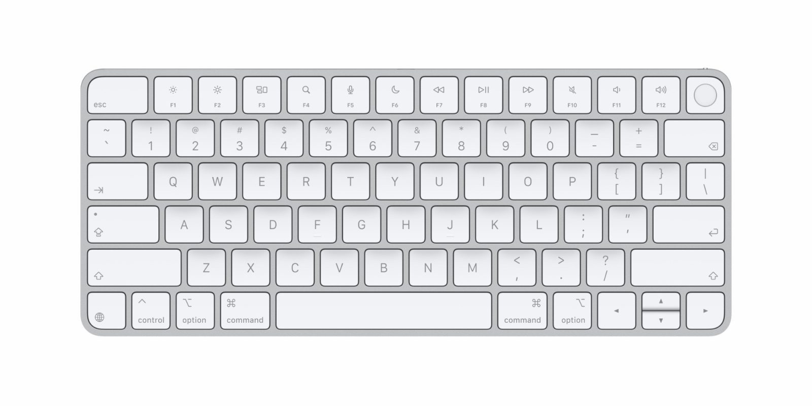 Apple Magic Keyboard with USB-C showing the refreshed key layout with icon glyphs