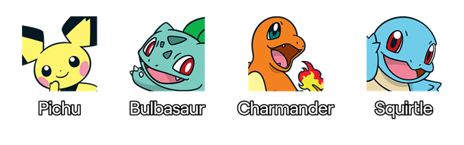 Pokémon Chat Badges launch key art with Pichu, Bulbasaur, Charmander and Squirtle