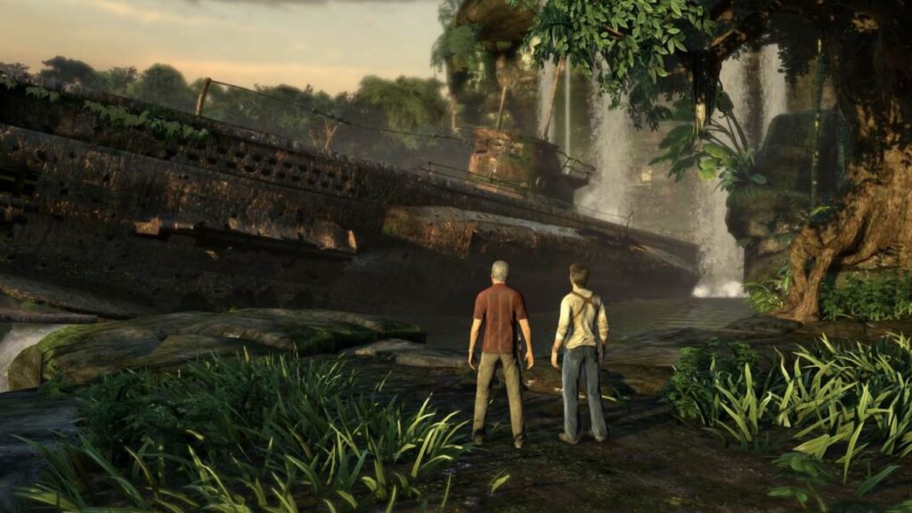 Nathan Drake and Sully find a wrecked submarine in Uncharted: Drake's Fortune