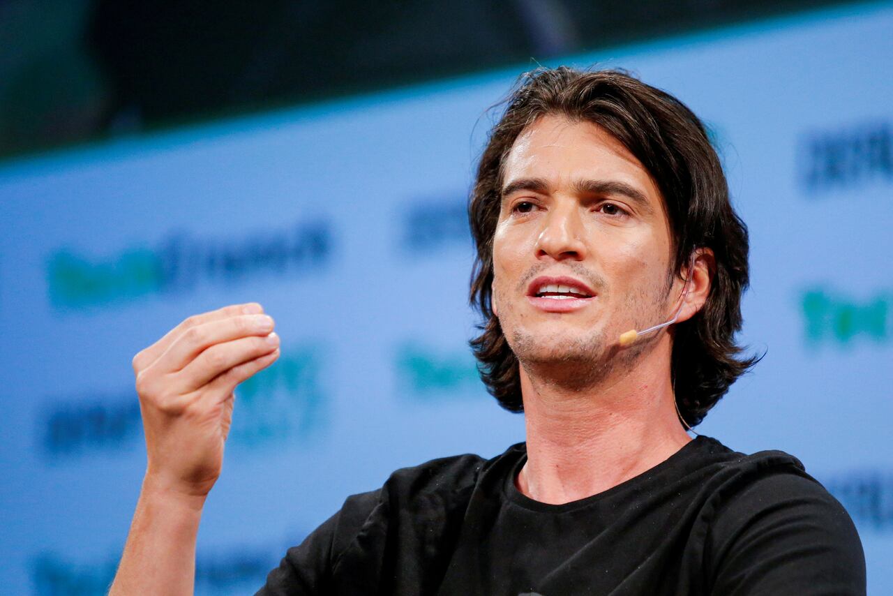 Adam Neumann, founder of Flow, speaking at a business conference