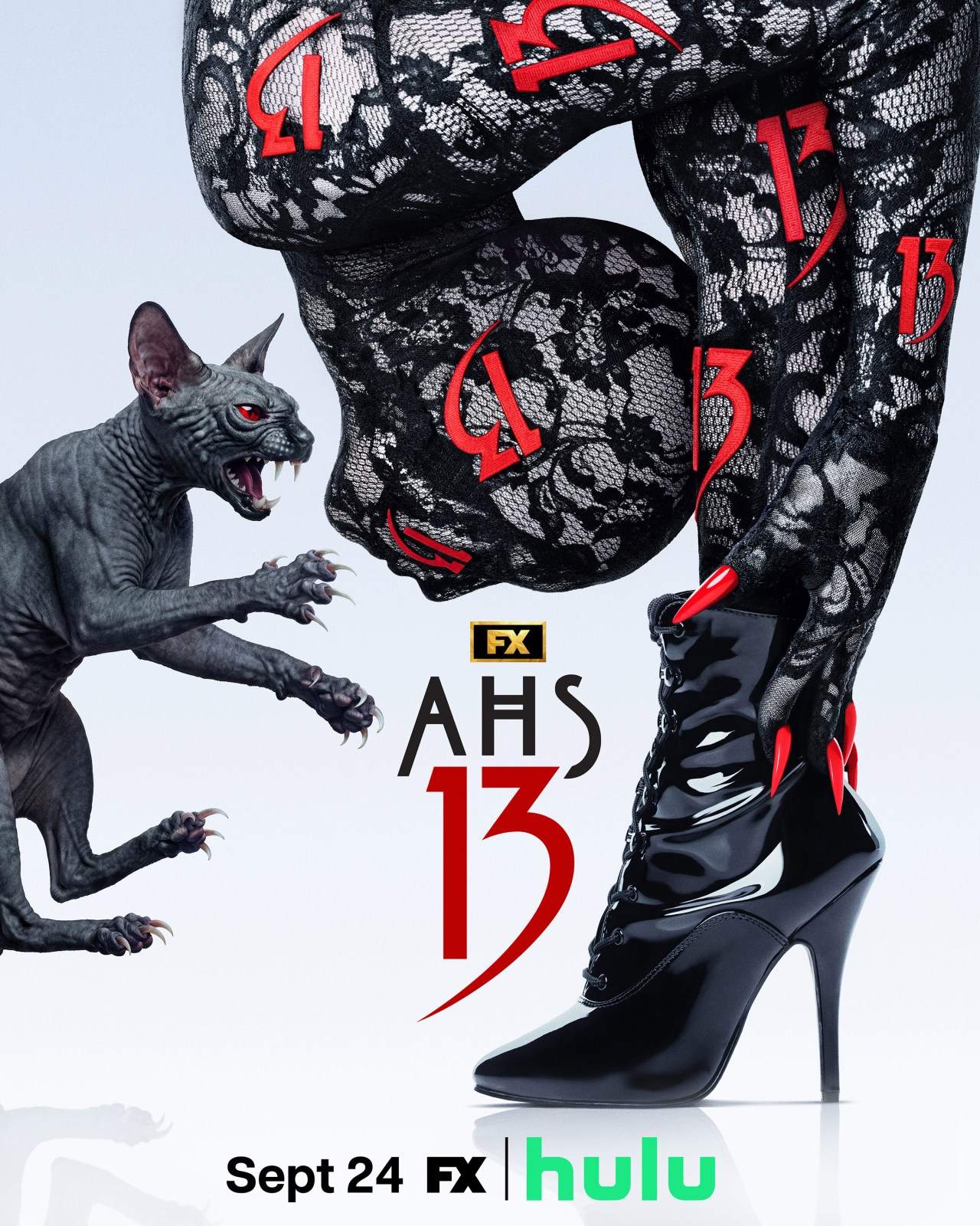 American Horror Story 13 official key art with a snarling cat and red 13