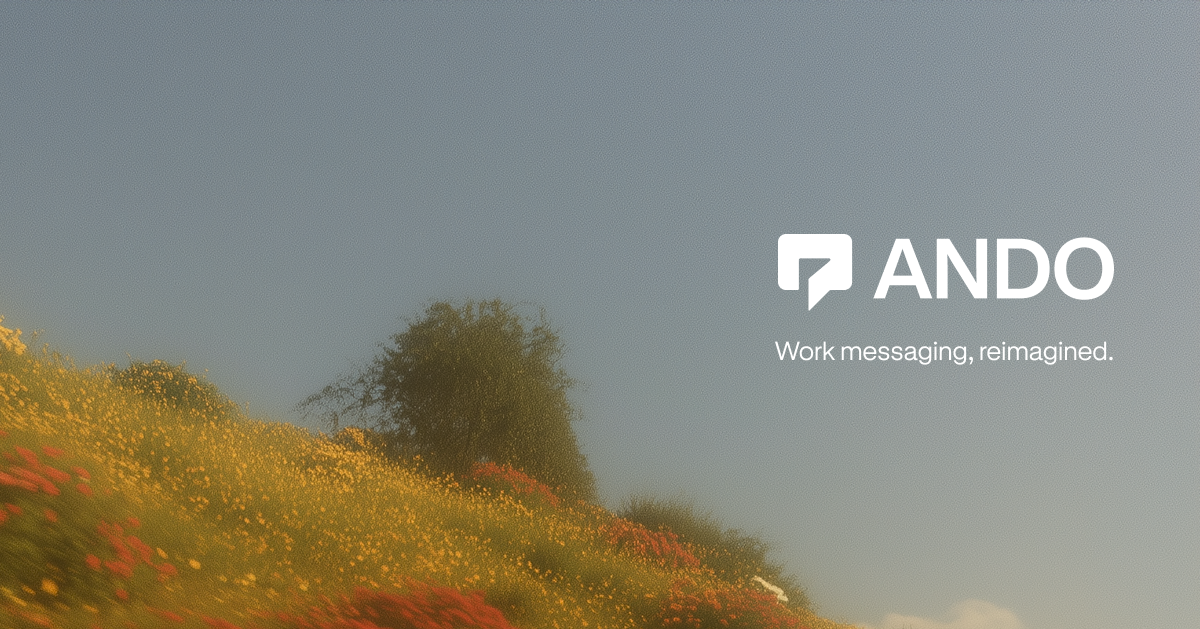 Ando agent-native messaging official artwork with Ando logo and Work messaging, reimagined tagline