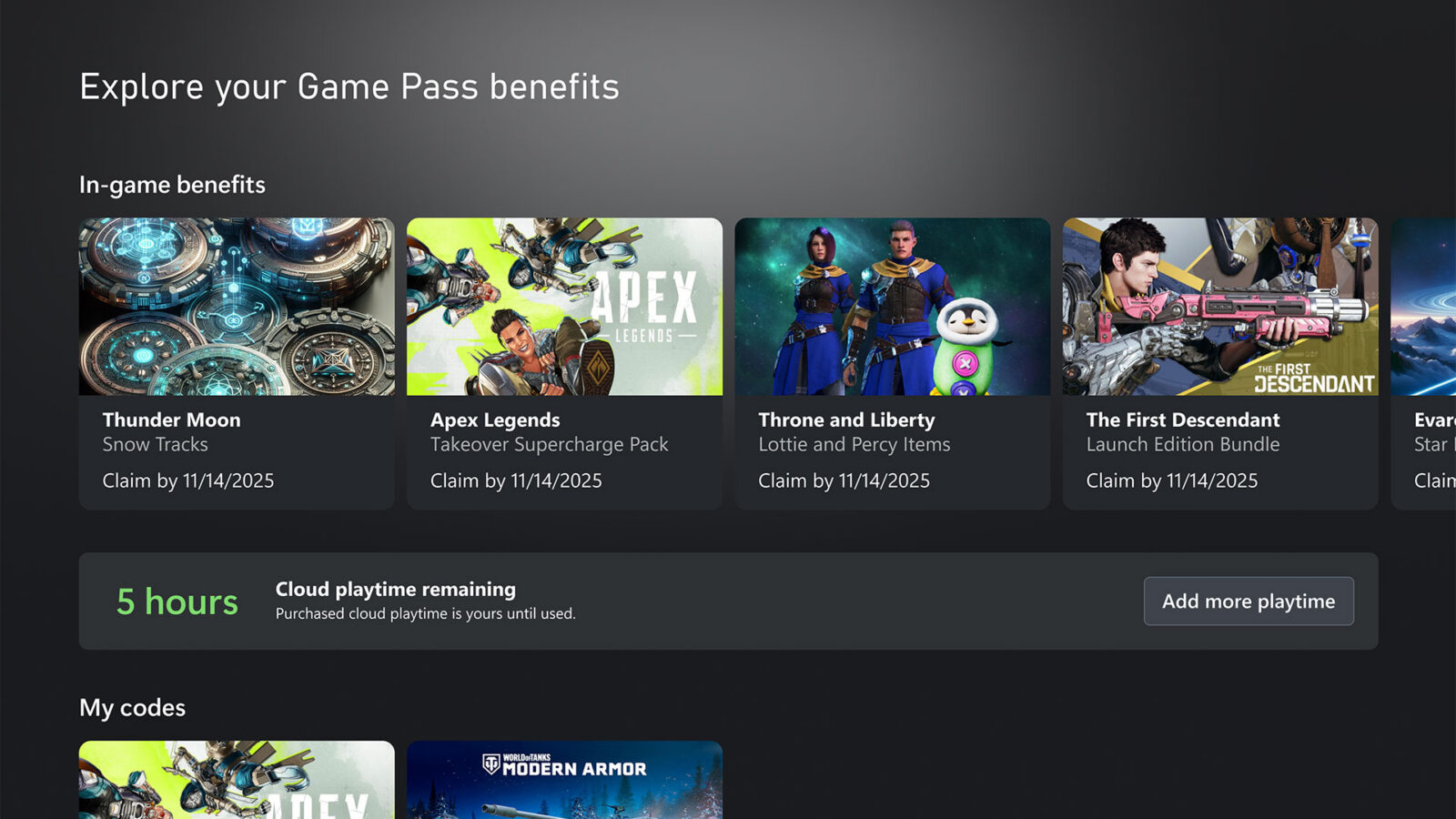 Official Xbox Cloud Gaming hours graphic showing monthly Game Pass limits