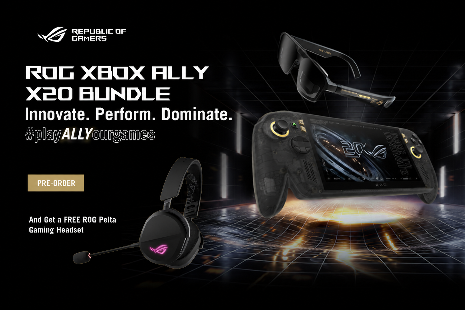 ROG Xbox Ally X20 bundle with anniversary handheld and gaming glasses