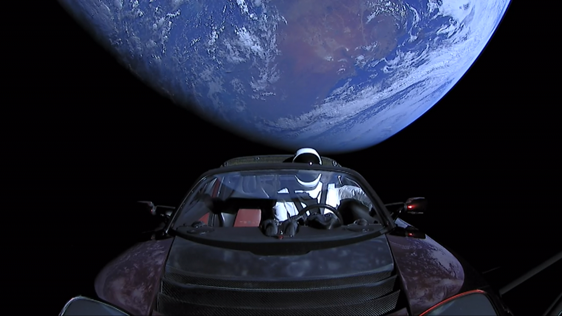 Tesla Roadster in space during the Falcon Heavy test flight
