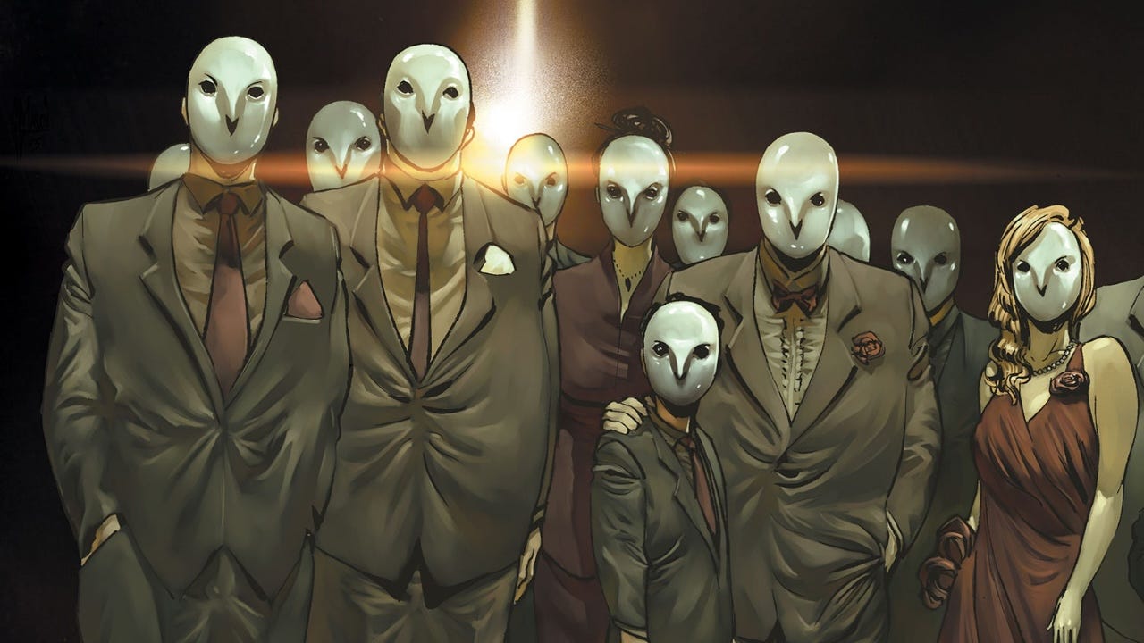 The Batman Part II set shows protesters and Court of Owls references