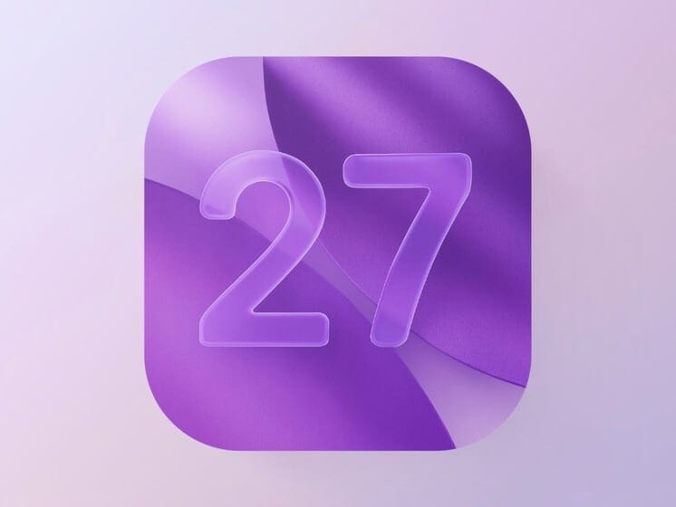 iOS 27 software update graphic with the number 27 in frosted glass