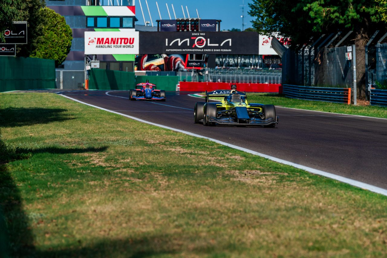 Driverless A2RL Dallara SF23 race car on track at Autodromo Imola