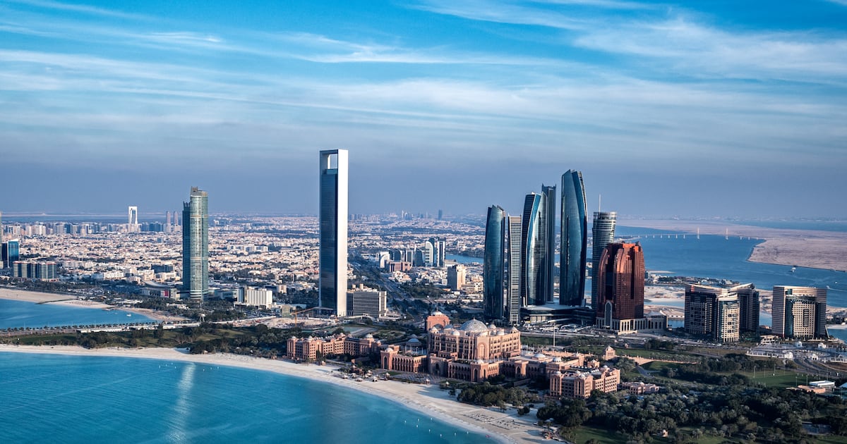 Abu Dhabi skyline with Emirates Palace and Etihad Towers