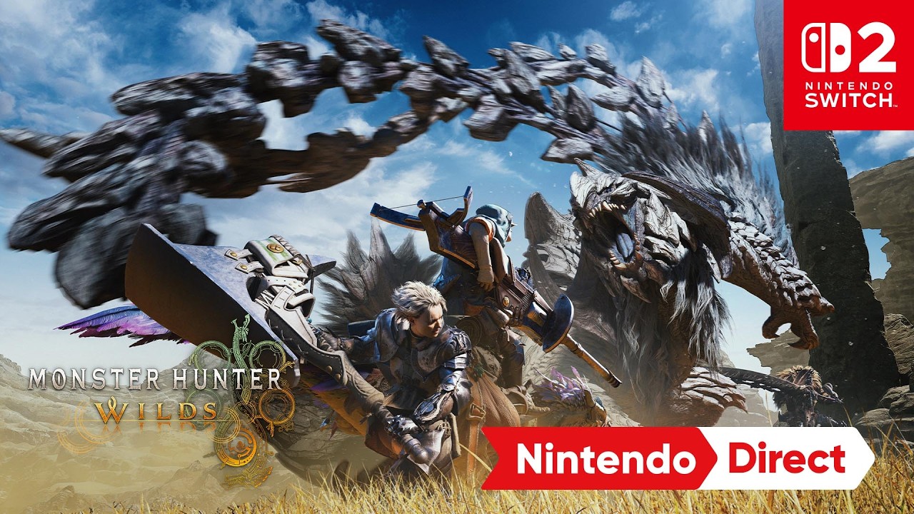 Monster Hunter Wilds Nintendo Switch 2 announcement artwork with hunters