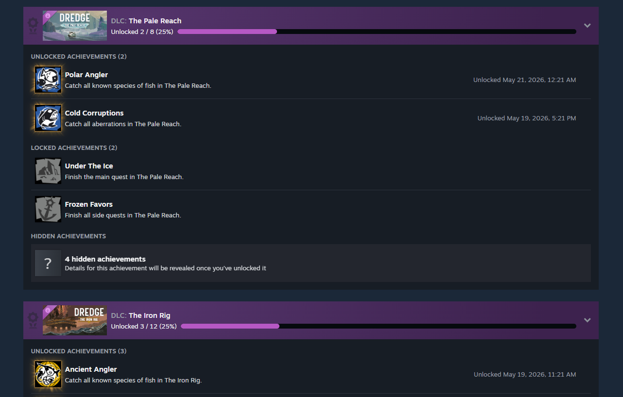 Steam Achievement Sets interface showing separate achievement progress for downloadable content