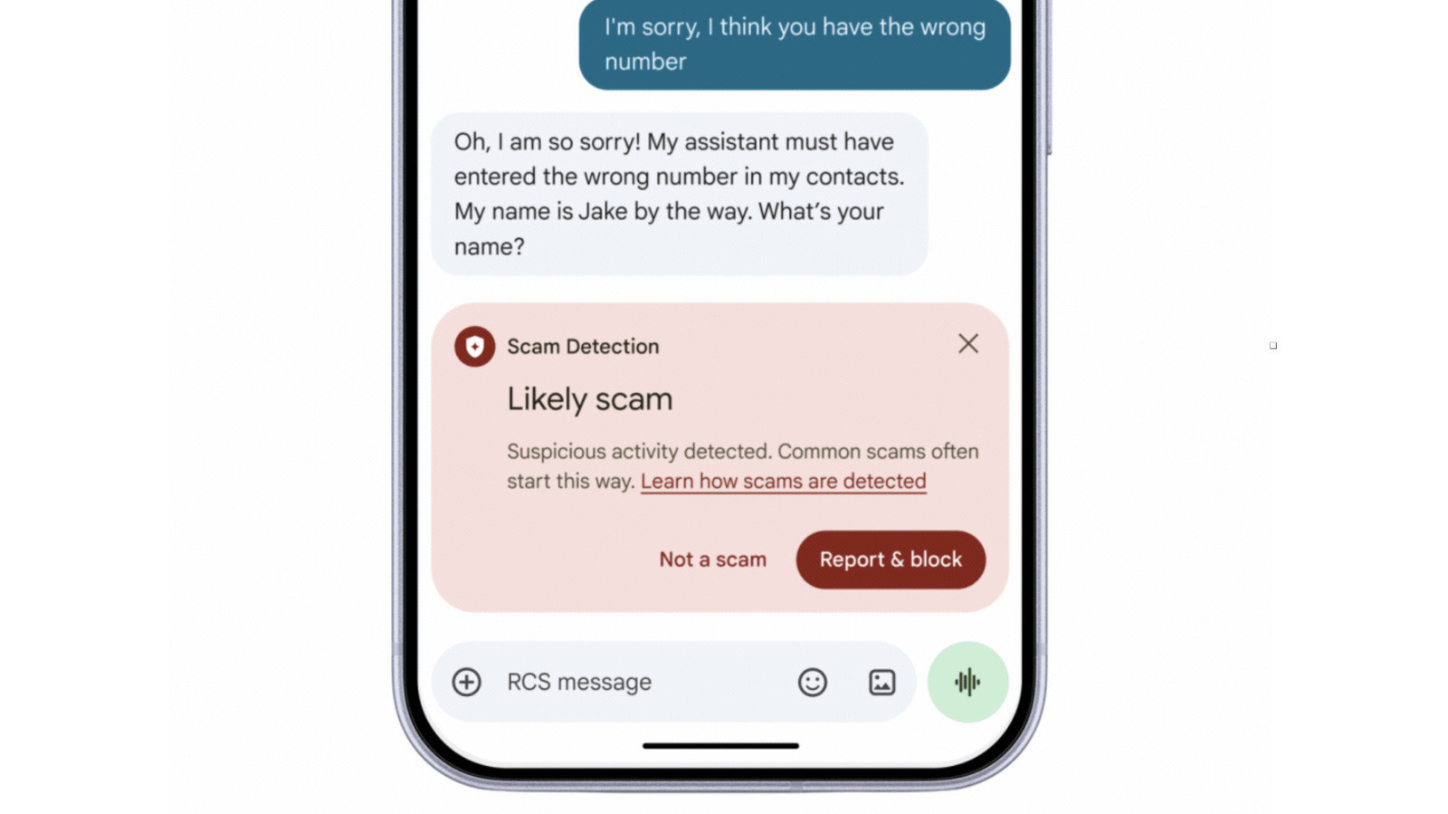 Google's Android scam protection announcement showing a Gemini-powered warning in Messages