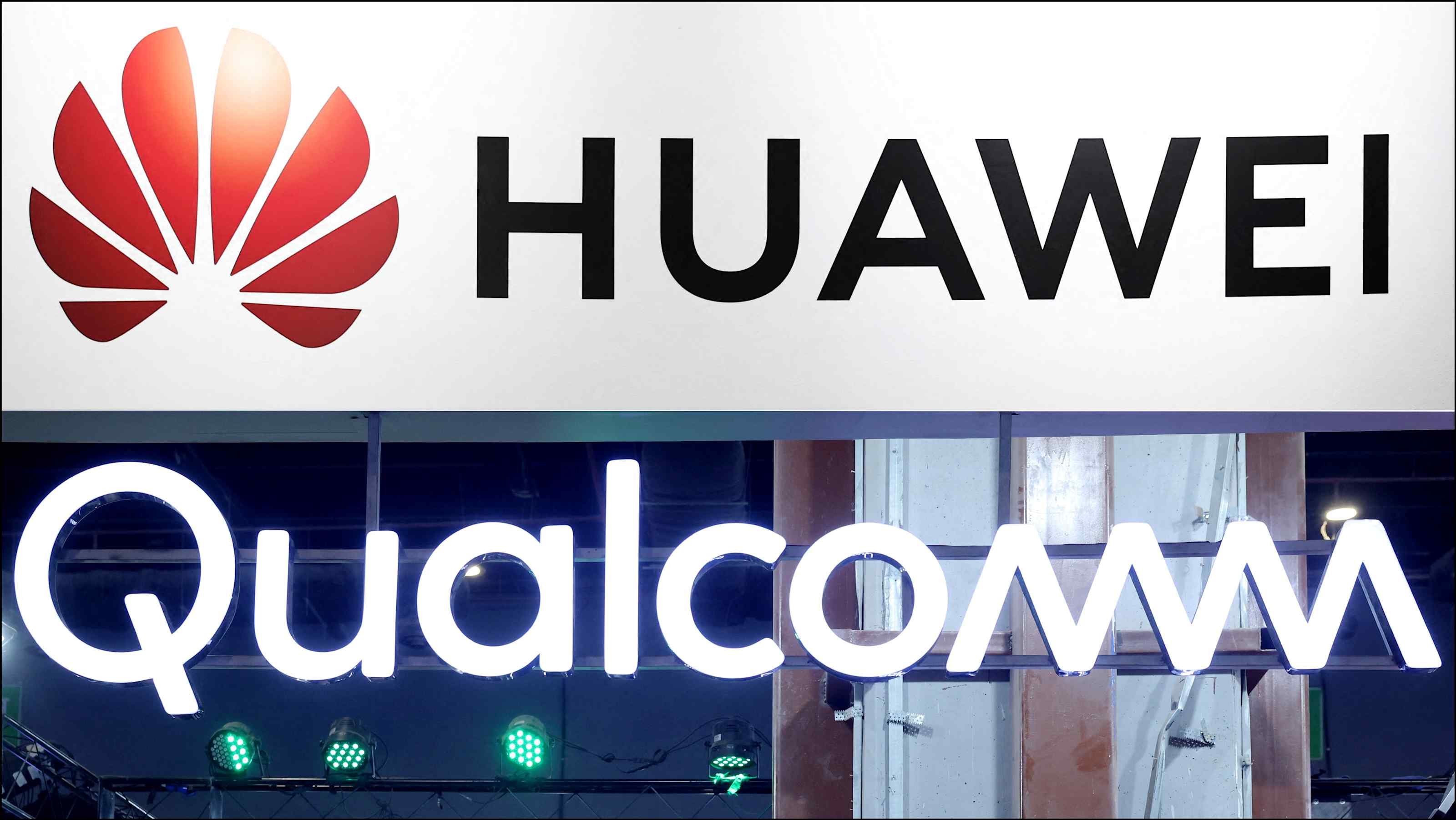 Huawei’s red flower logo and wordmark on a white background