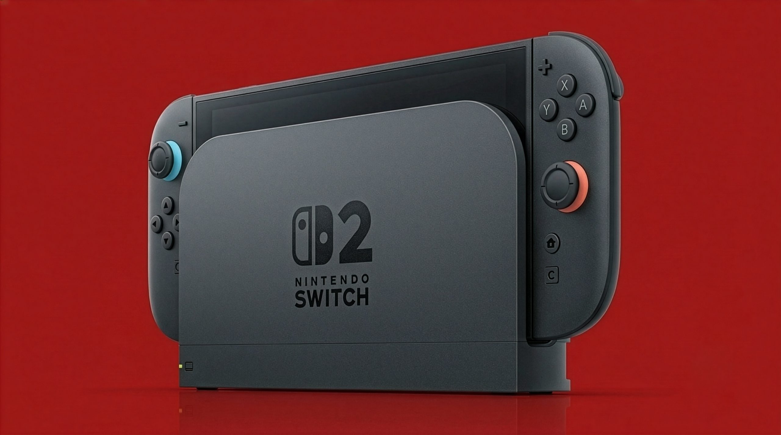 Nintendo Switch dock against a red background