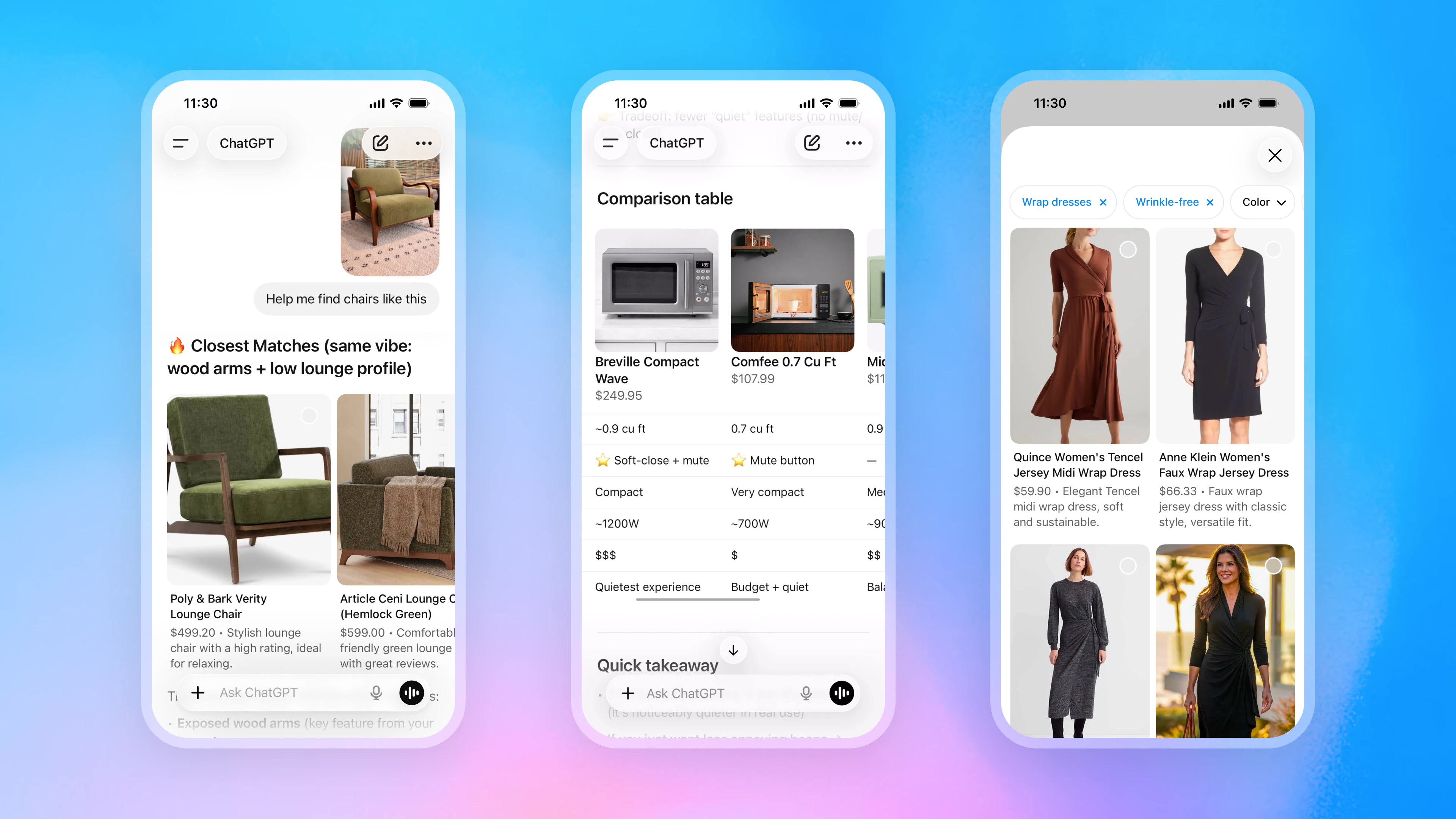 OpenAI’s ChatGPT shopping interface displays product discovery and clothing results