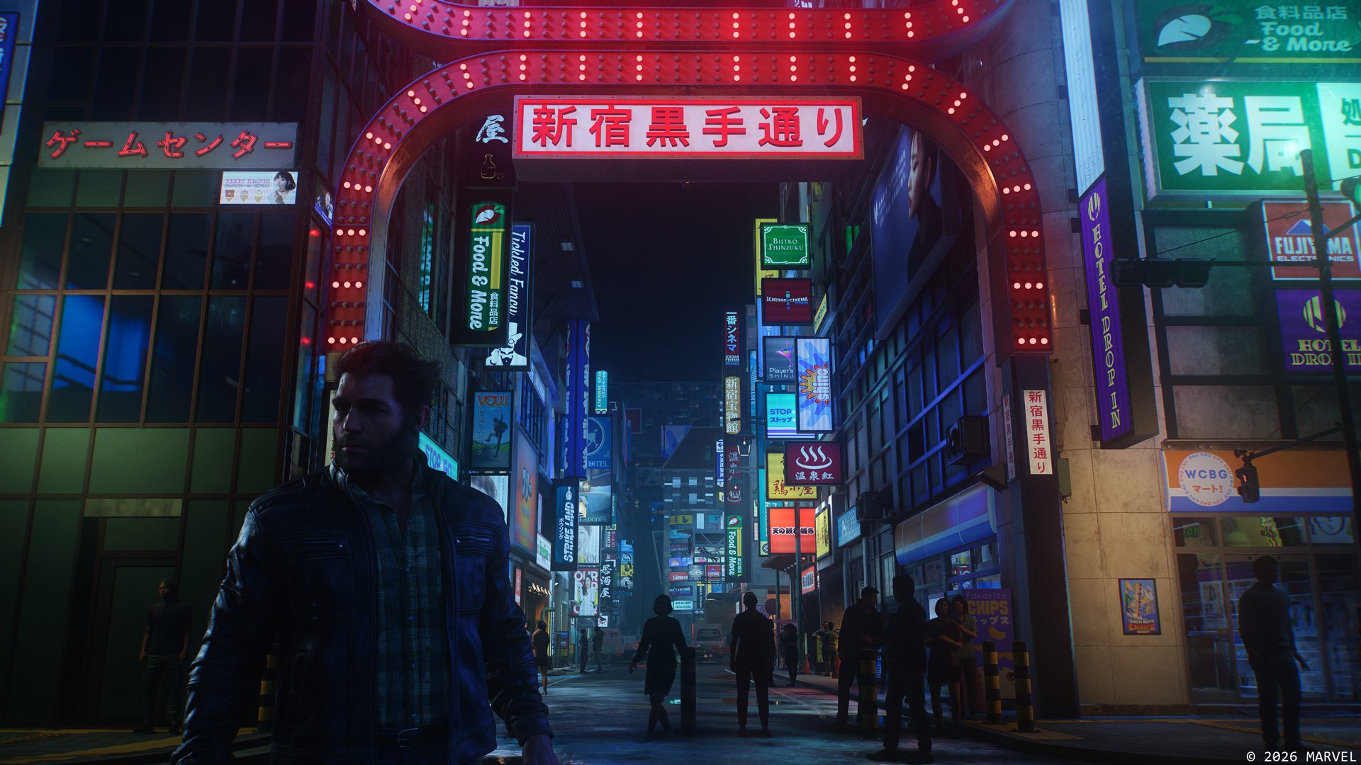Marvel’s Wolverine gameplay in a neon-lit Shinjuku street at night